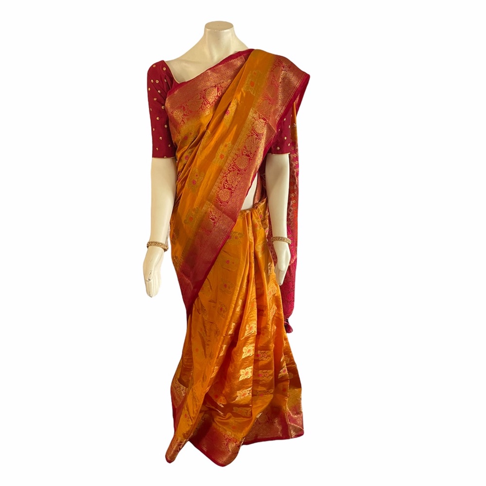 Elegant Red and Gold Saree